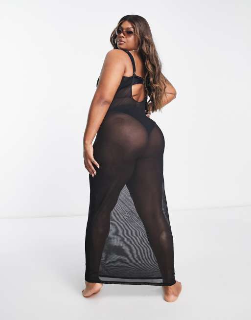 South Beach Curve Exclusive beach mesh summer maxi dress in black ASOS