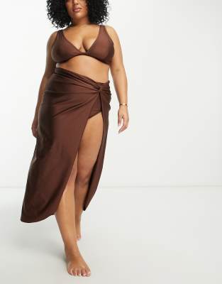 South Beach Curve Exclusive Beach Sarong In Brown