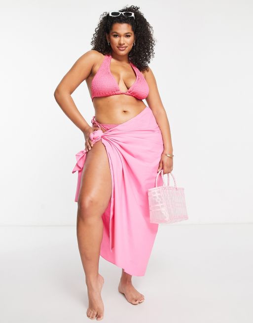 South Beach Curve Exclusive beach sarong in pink ASOS