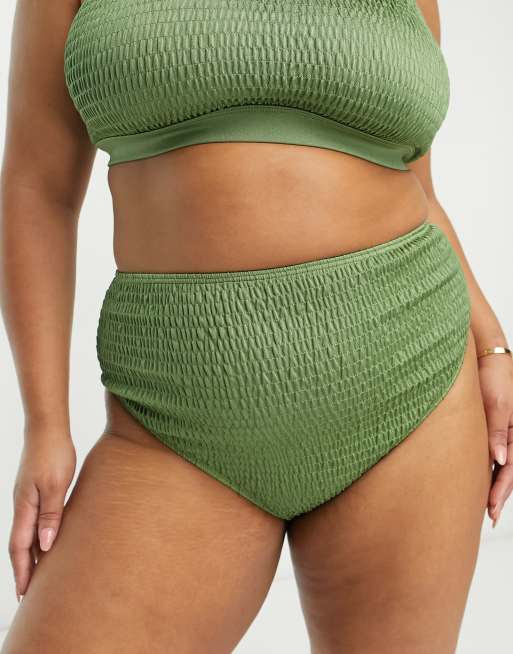 South Beach Curve Exclusive crinkle string bikini bottom in khaki