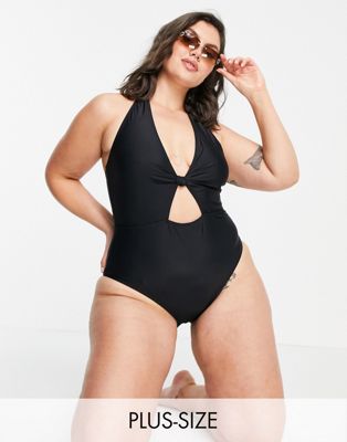 South Beach Curve + cut out swimsuit in black
