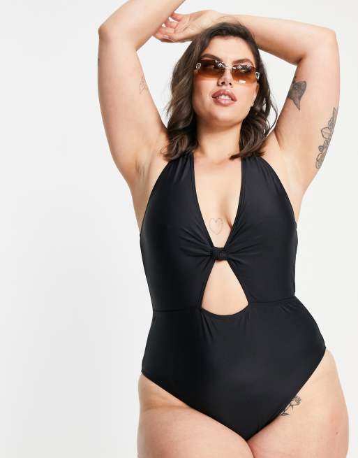 South Beach Curve Exclusive cut-out swimsuit in black, 4 of 4