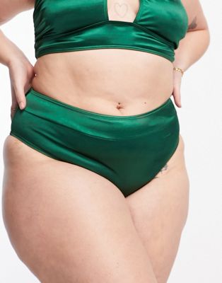 South Beach Curve Exclusive high waist bikini bottom in high shine emerald green