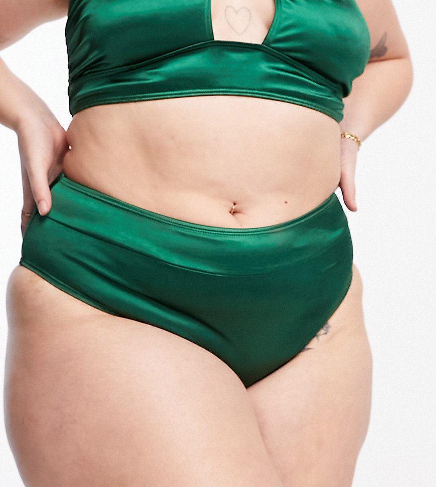 Exclusive high waist bikini bottoms in high shine emerald green