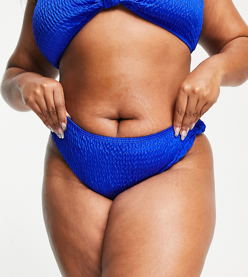 South Beach Curve Exclusive Crinkle High Waist Bikini Bottom In Blue