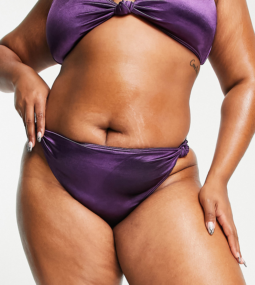 Exclusive knotted high waist bikini bottoms in purple