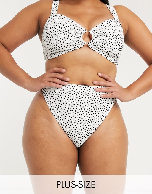 South Beach Curve Exclusive mix and match high waist bikini bottom in white polka dot