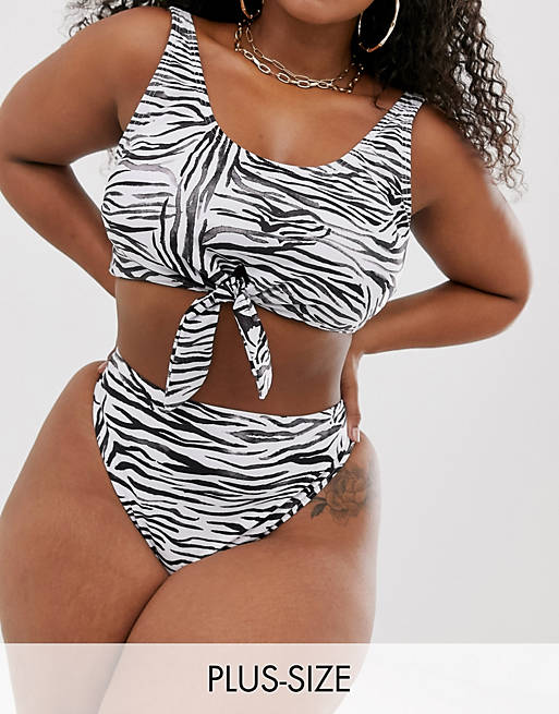 South Beach Curve Exclusive mix and match high waist bikini bottom in zebra