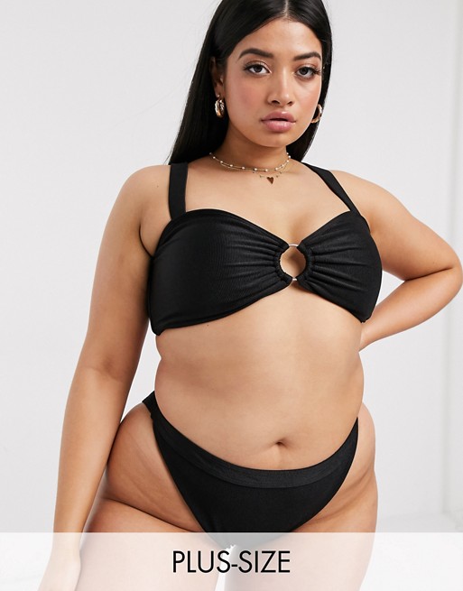 South Beach Curve Exclusive mix and match rib bandeau bikini top in black