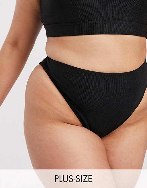 South Beach Curve Exclusive mix and match rib high leg bikini bottom in black