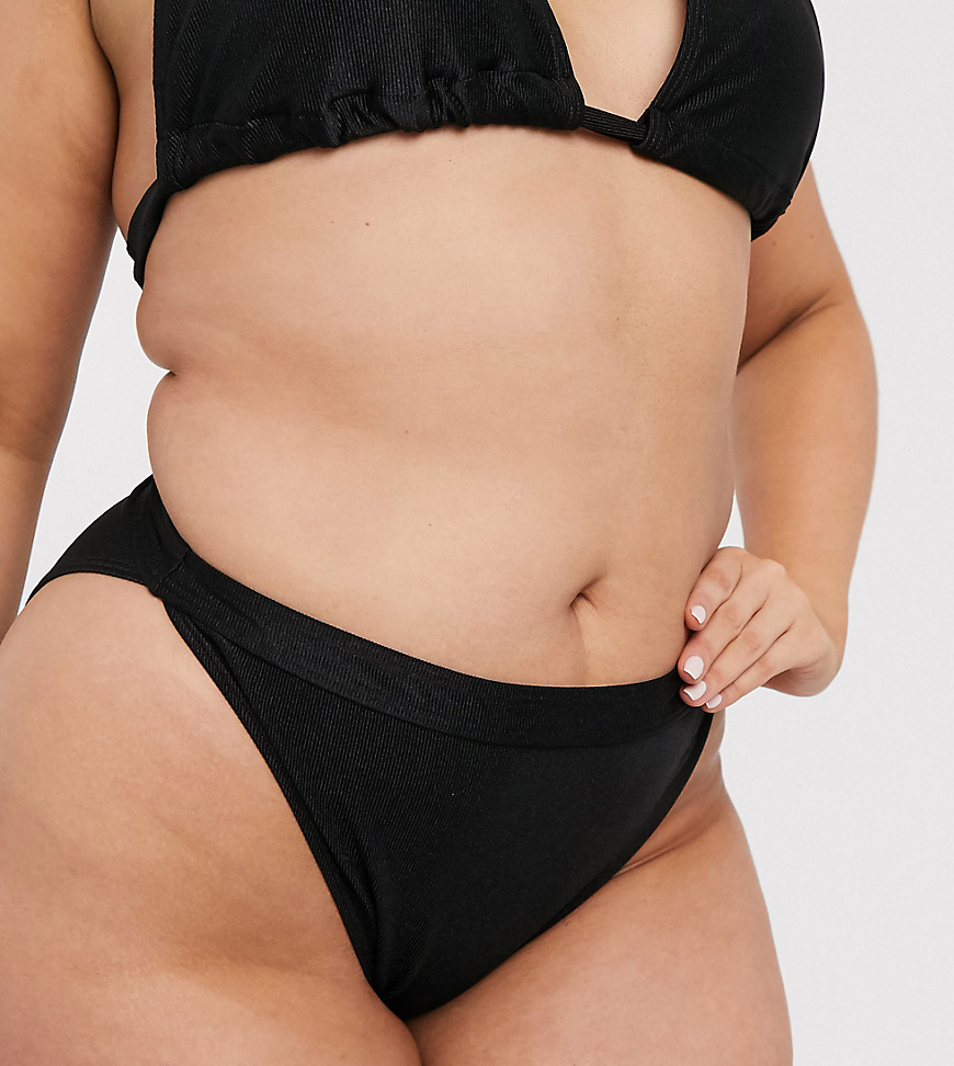 South Beach Curve Exclusive mix and match rib high waist bikini bottom in black