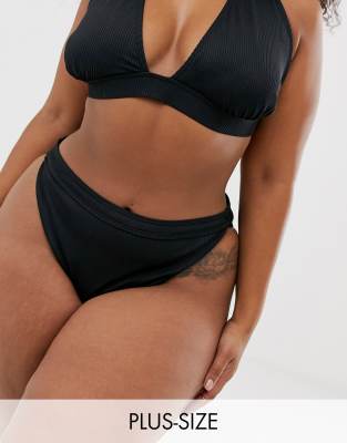 black ribbed high waisted bikini bottoms