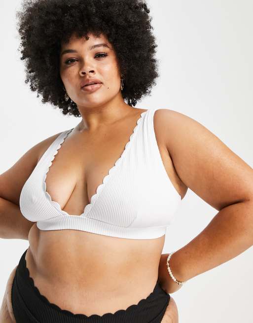 South Beach Curve Exclusive mix and match scallop triangle bikini top in white, 3 of 4