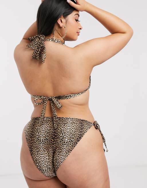South Beach Curve Exclusive mix and match tie up bikini bottom in animal print, 2 of 4