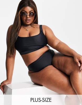 South Beach Curve ft Leslie Sidora Exclusive mix & match high waist bikini  bottom in black, Compare