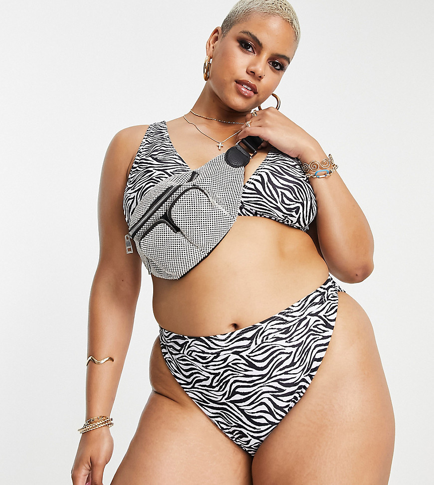 South Beach Curve Exclusive Mix & Match High Waist Bikini Bottom In Zebra Print-multi
