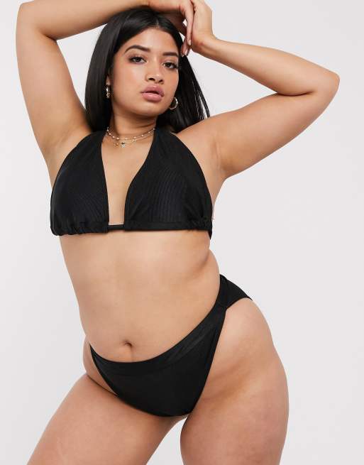 South Beach Curve - Exclusive - Mix & match sorte ribstrikkede højtaljede bikinitrusser, 4 af 4