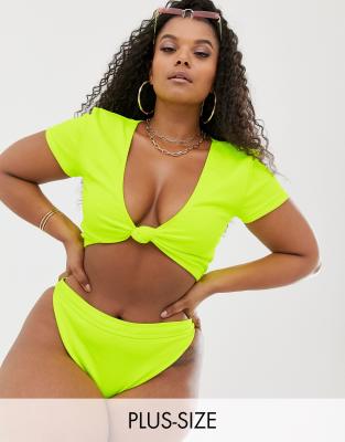 neon yellow plus size swimsuit