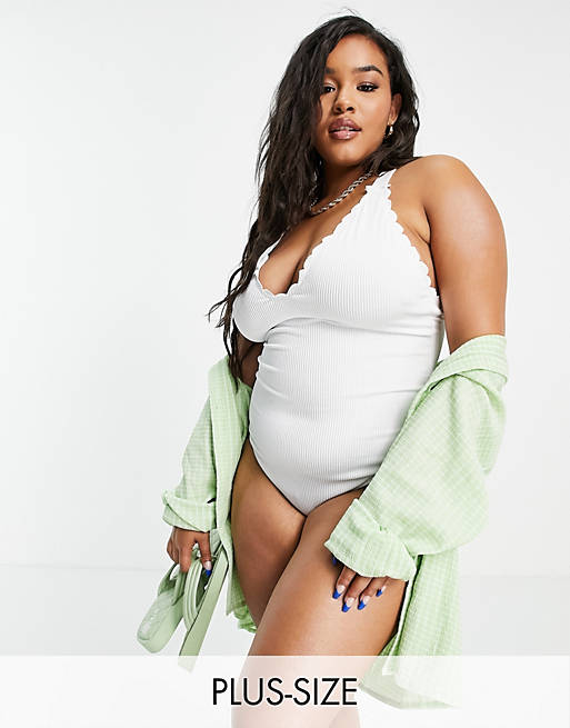South Beach Curve Exclusive scallop swimsuit in white