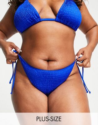 South Beach Curve Exclusive crinkle tie side bikini bottom in blue
