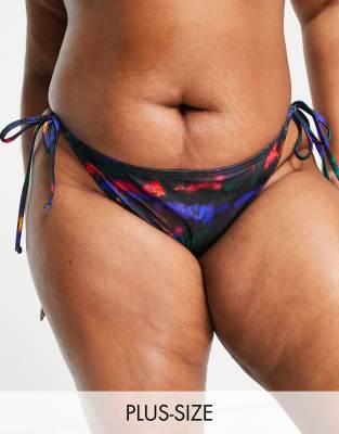 South Beach Curve Exclusive tie side bikini bottoms in multi print