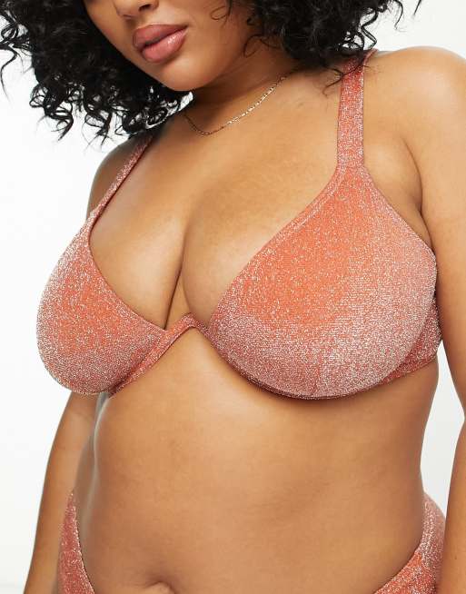 South Beach Curve Exclusive underwire bikini top in rust metallic 