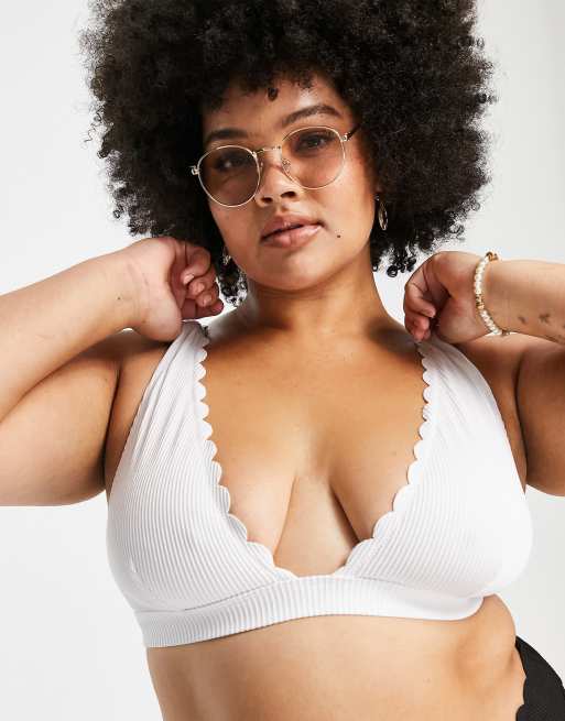 South Beach Curve - Exclusivité - Mix and Match - Haut de bikini triangle à bords festonnés - Blanc, 4 de 4