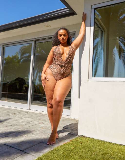 South Beach Curve ft Leslie Sidora Exclusive cut out swimsuit in