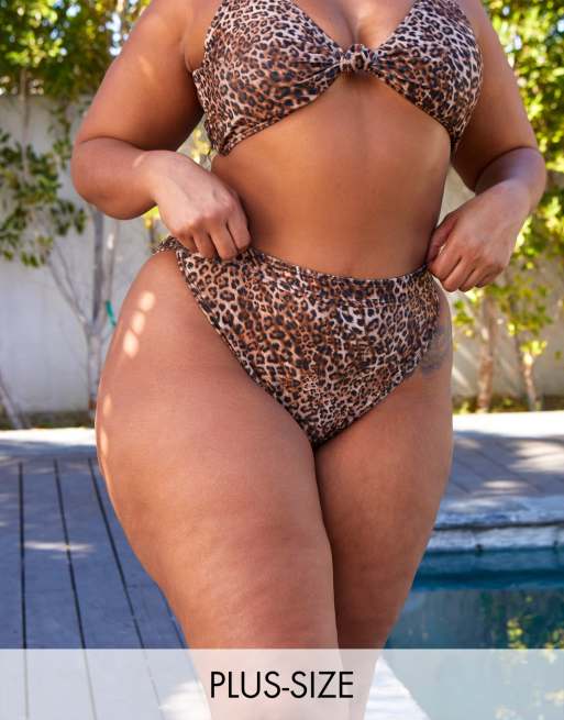 South Beach Curve ft Leslie Sidora Exclusive mix & match high waist bikini  bottom in animal print