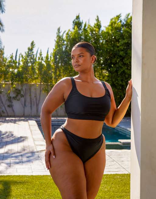 South Beach Curve ft Leslie Sidora Exclusive mix & match high waist bikini  bottom in black