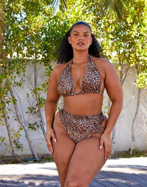 South Beach Curve ft Leslie Sidora Exclusive mix & match triangle bikini  top in animal print