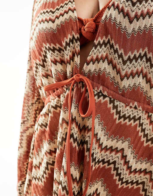 South Beach Curve - Geborduurde losse mini-strandkimono in roestbruin, 3 van 4