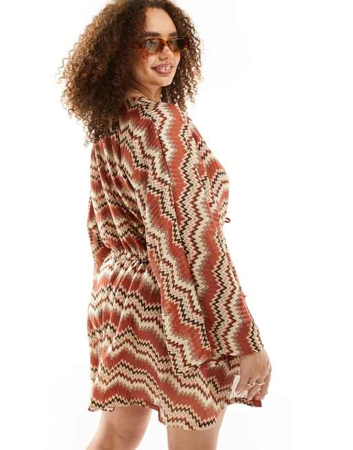 South Beach Curve - Geborduurde losse mini-strandkimono in roestbruin, 4 van 4