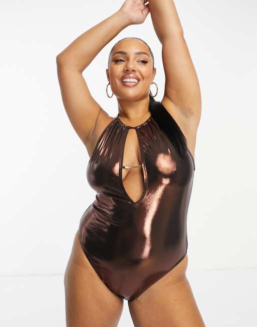 Sexy Dance Plus Size Womens One Piece Monokini Swimsuit Swimwear Beachwear  Gold L-5XL 