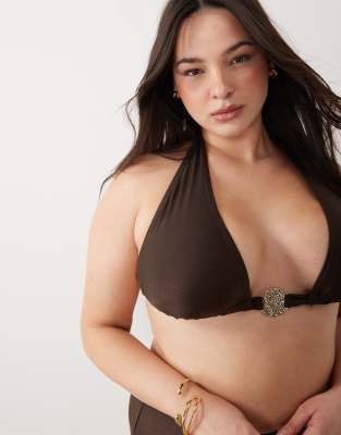 South Beach Curve Halterneck Bikini Top In Brown