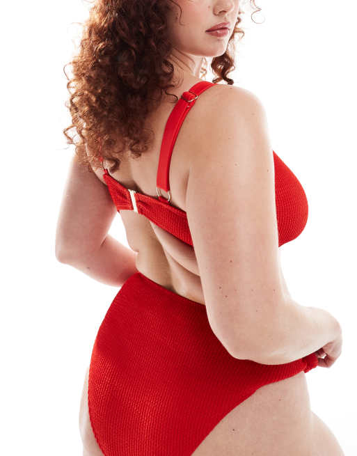 South Beach Curve - Haut de bikini froissé avec nœud sur l'avant - Rouge, 2 de 4