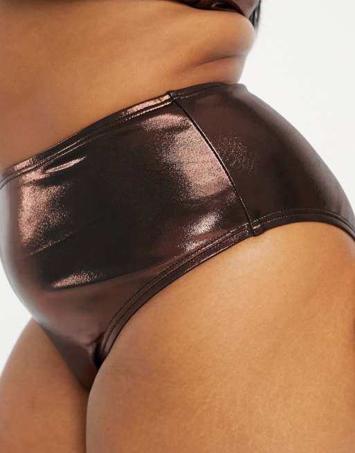 South Beach Curve high waist bikini bottom in brown metallic, 4 of 4