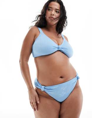 South Beach Curve - High-Waist-Bikinihose in Kornblumenblau aus Jacquard mit Knitteroptik