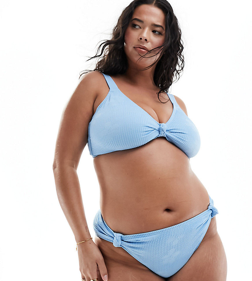 South Beach Curve jacquard crinkle high waist bikini bottom in cornflower blue