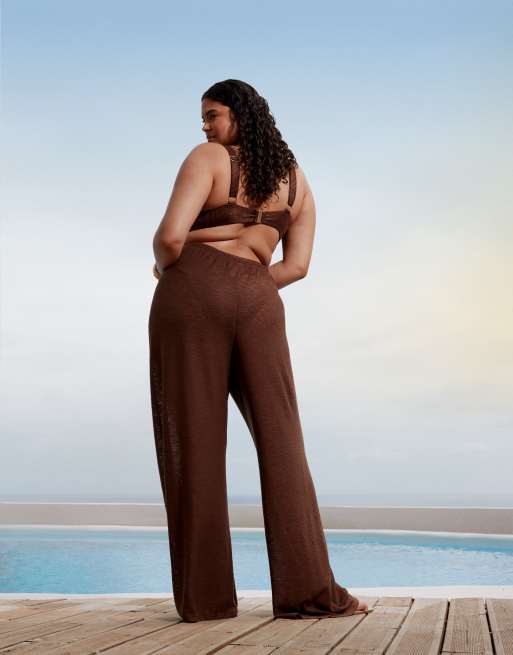 South Beach Curve knit beach pants in brown, 4 of 5