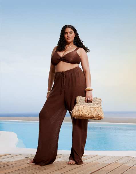 South Beach Curve  knit beach trouser in brown - view 1