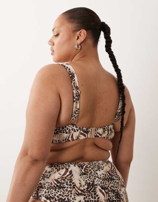 South Beach Curve knot front bikini top in leopard print, 3 of 4