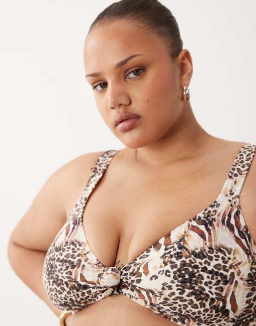 South Beach Curve knot front bikini top in leopard print, 4 of 4