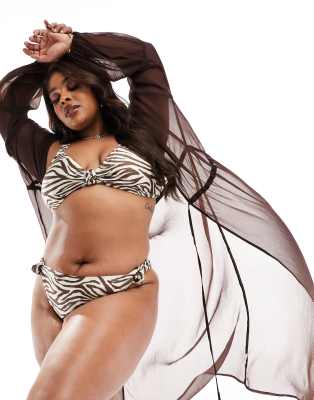 South Beach Curve knot high waist zebra bikini bottom in brown