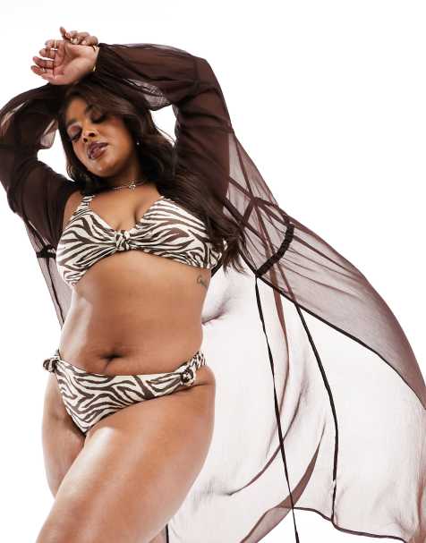 South Beach Curve knot high waist zebra bikini bottom in brown - view 1