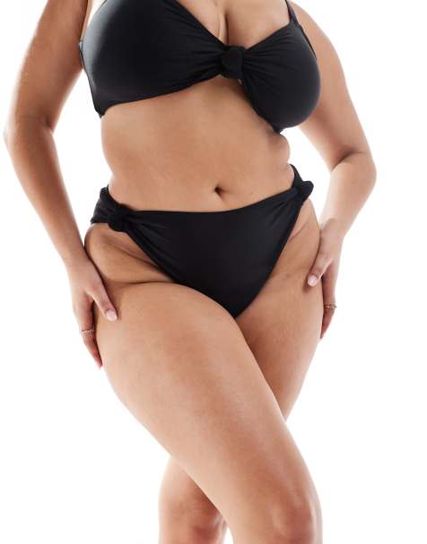 South Beach Curve knot side high waist bikini bottoms in black - view 1