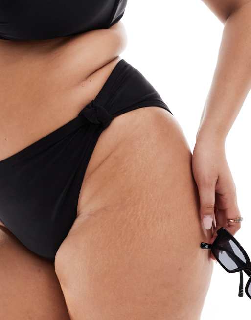 South Beach Curve knot side high waist bikini bottoms in black, 3 of 4