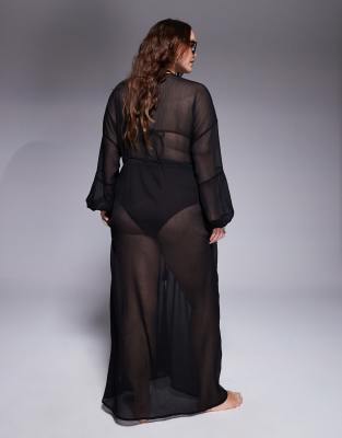 Shop South Beach Curve Long Sleeve Maxi Beach Kimono