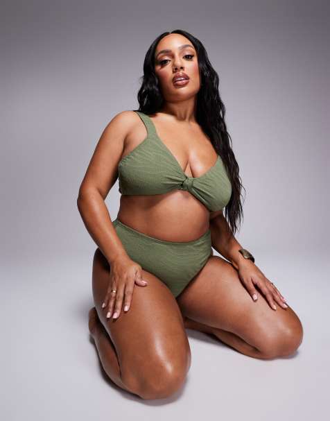 South Beach Curve – Marszczone bikini w kolorze khaki ze wzorem w zebrę - view 1