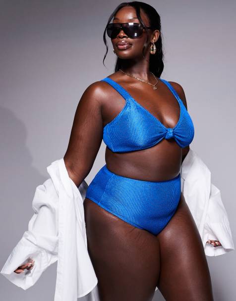 South Beach Curve crinkle bikini bottom in blue